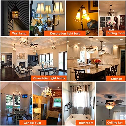 LiteHistory CA10 E12 Candelabra Bulb 40 watt,Amber Light Bulbs,2200K,6Pack | 4w=40 watt Light Bulbs,E12 Bulb,250lm,AC120V,ETL,Candelabra Light Bulbs for Chandelier Light Bulbs,Pendant,Candle Light Bulbs