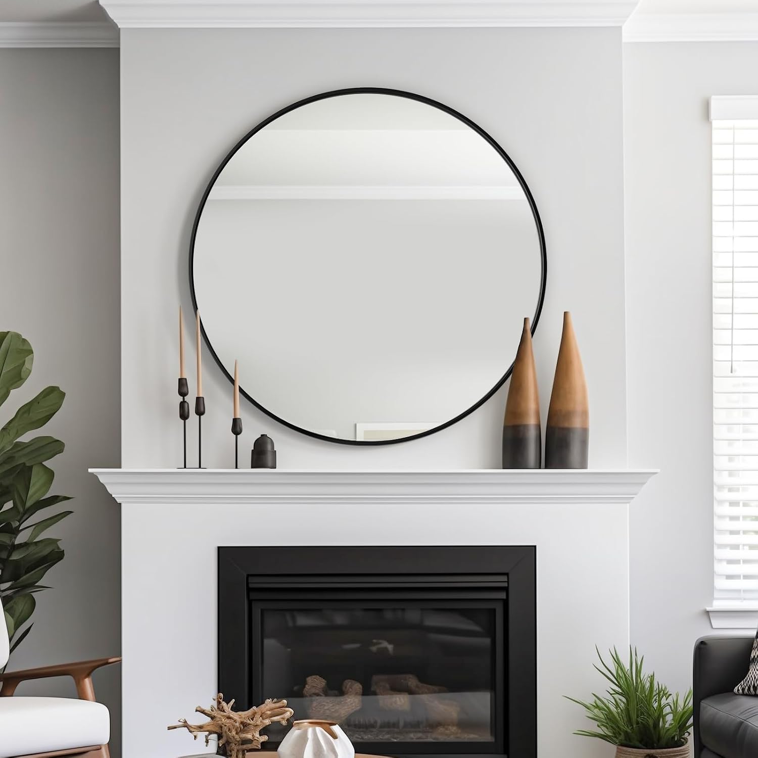 USHOWER Frameless Round Bathroom Mirror 24"