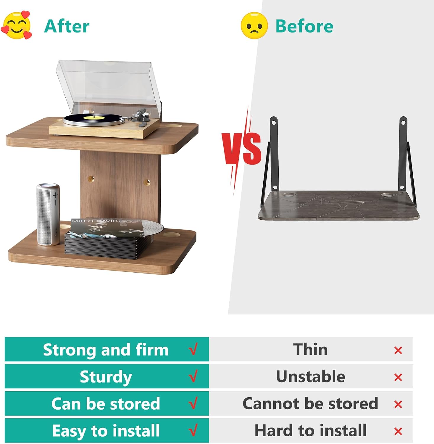 WALI Floating TV Shelf, 2 Tier Glass Projector Shelf for DVD Players, Routers, Game Consoles, Cable Boxes, Living Room Decor, Wall Mount Shelves Hold Up to 17.6lbs (CS202B), 2-Shelf, Black