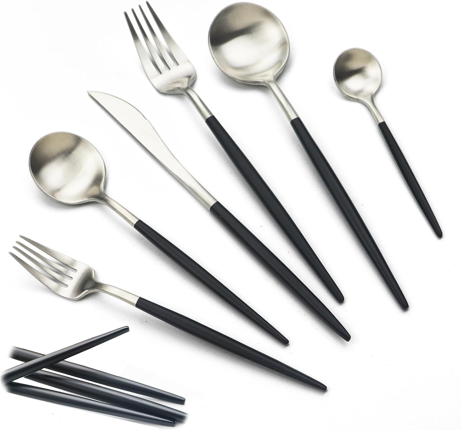 JASHII Luxury 18/10 Rainbow Flatware Set - 304 Stainless Steel Colorful Cutlery - 5-Piece Adaline Royal Modern Satin Finish for Birthday