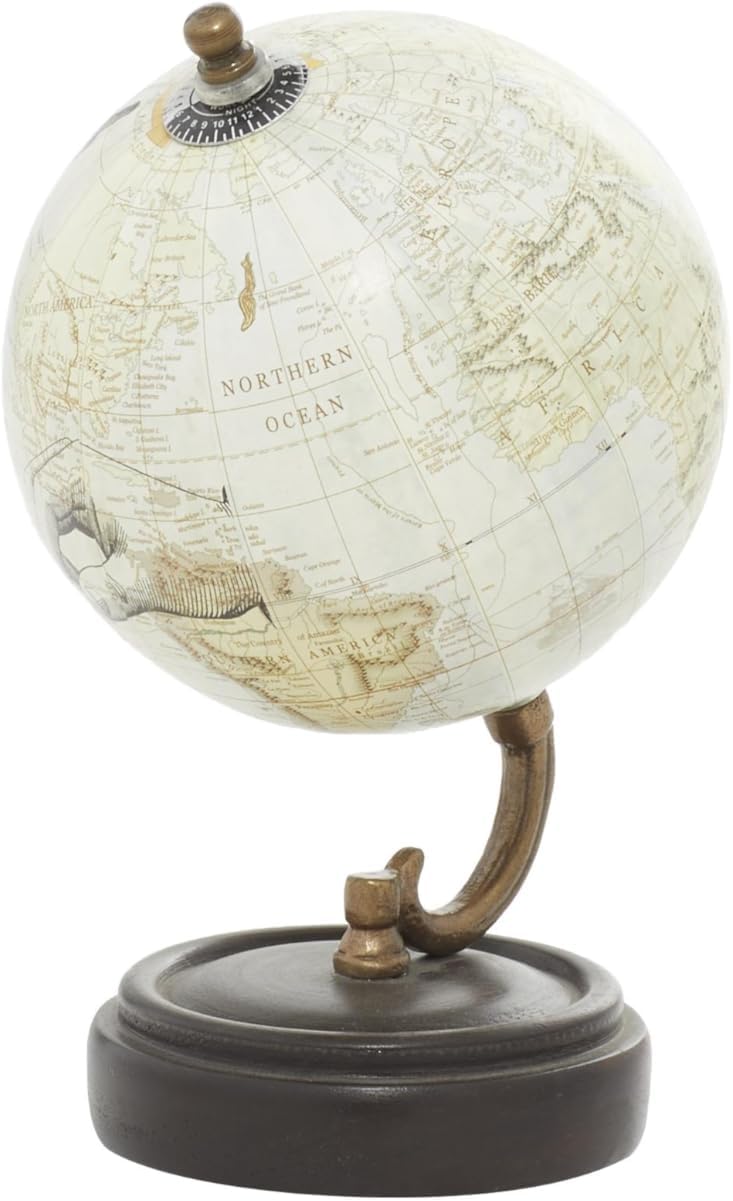 Deco 79 Wood Globe, 5" x 5" x 8", Yellow | Educational/Geographic Earth World Map Decorative World Globe World Globe