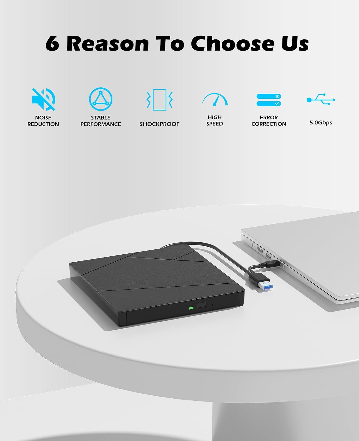 Wbacon External Blu Ray Drive for PC, Support 50G Disc R/W & Blueray Burner | External Blueray DVD Drive with Extension Data Cable & USB 3.0
