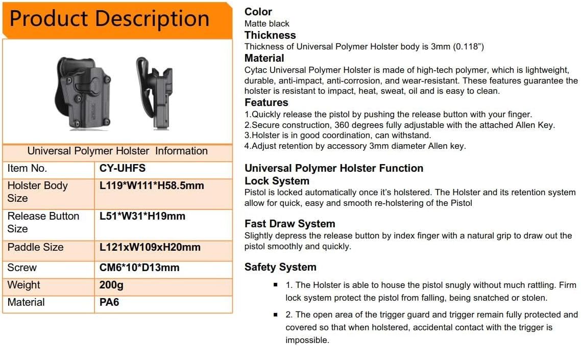 Universal OWB Holster for Most Compact/Full Size Pistols
