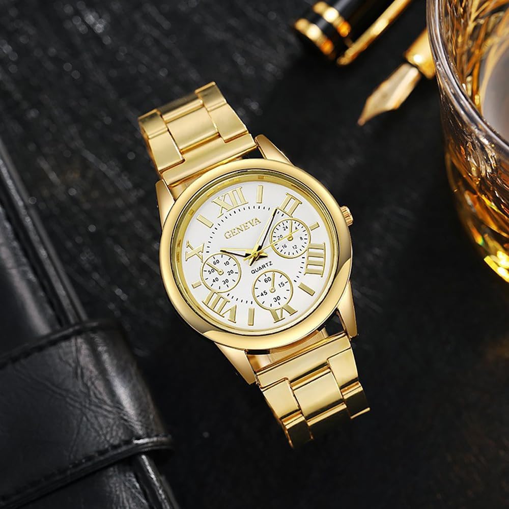 Women Girls Wholesale 2 Pack Watch Set Roman Numerals Dial with 3 Decorated Small Sub-dials Men Business Stainless Steel Quartz Analog Wrist Watches