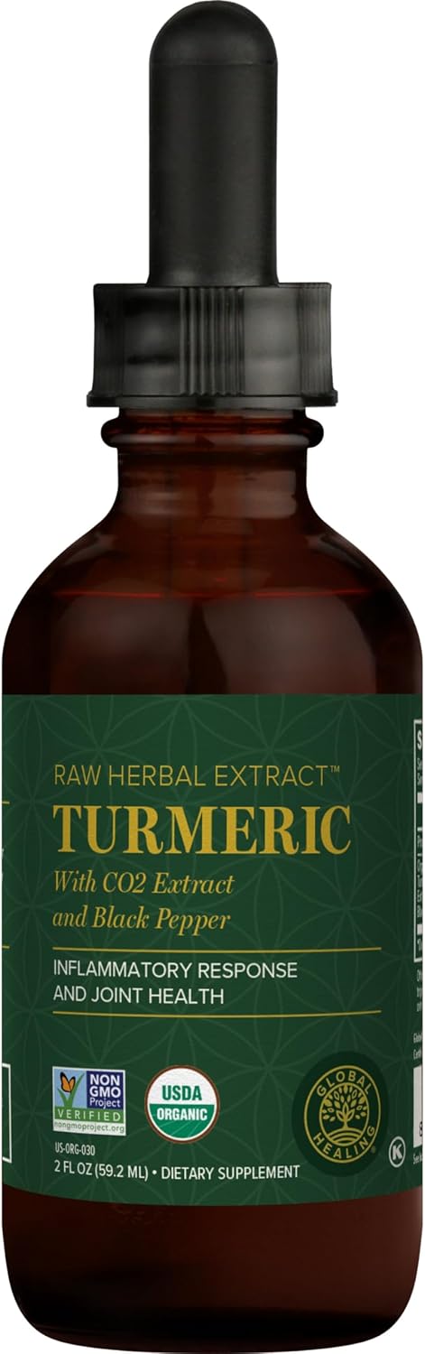 Turmeric Curcumin Liquid Drops with Black Pepper, Joint & Digestive (2 Oz) | Global Healing Turmeric Curcumin Black Pepper Joint Mobility Relief