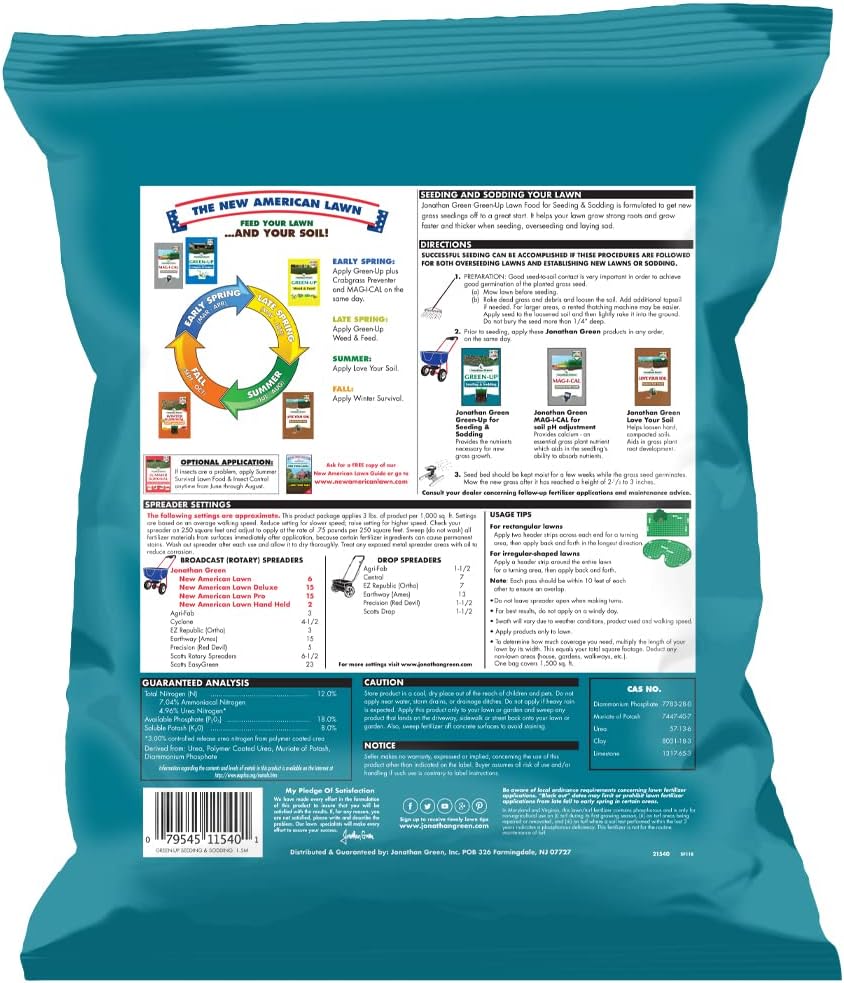 Jonathan Green (11540) Green-Up Lawn Food for Seeding & Sodding - 12-18-8 Grass Fertilizer (1,500 Sq. Ft.)
