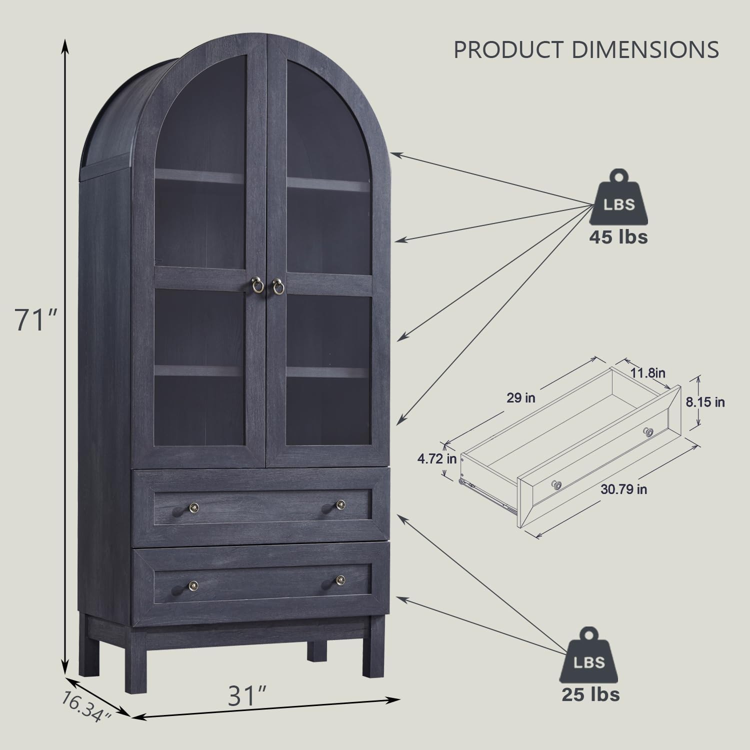 IFGET 71" Tall Arched Kitchen Pantry, Modern Farmhouse Wood Kitchens Storage Cabinets with 2 Large Drawers and Adjustable Shelves, Versatile Cupboard for Kitchen, Dining Room, Bathroom, Natrual