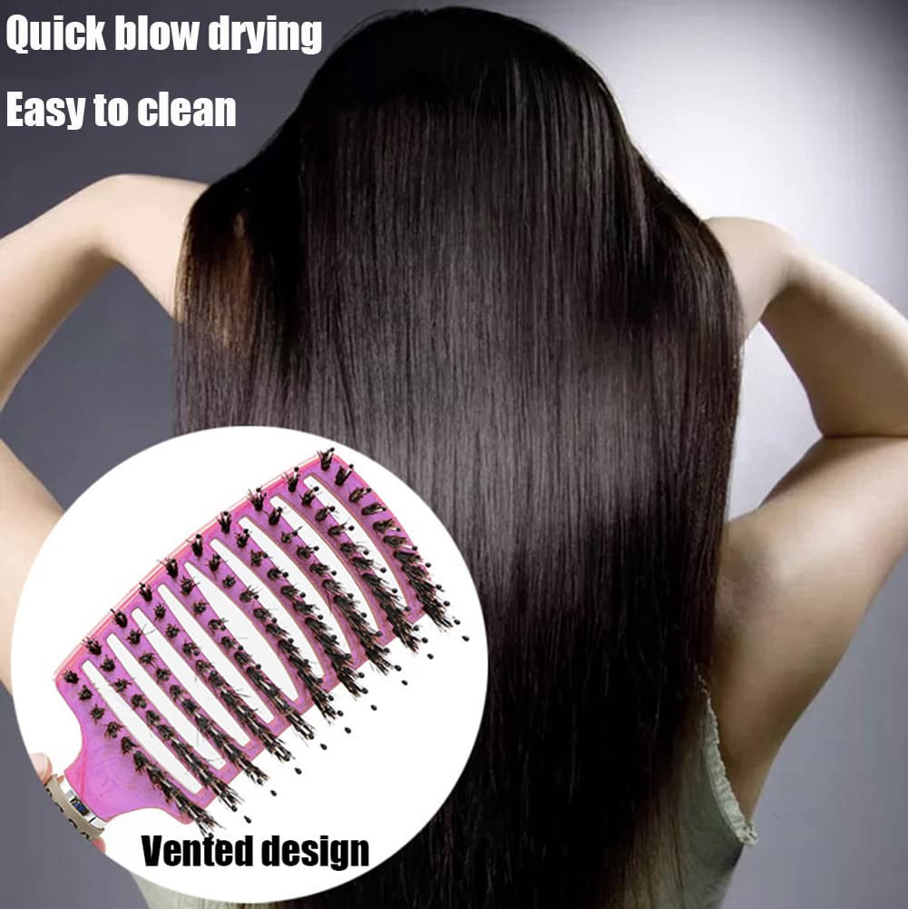 Boar Bristle Detangler Vent Hair Brush for Blow Drying, Curved Vented Paddle Detangling Brush for Women Men