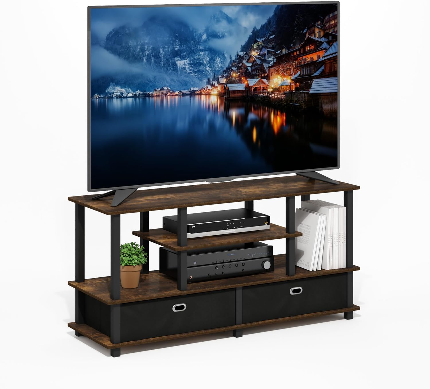 Furinno Moretti 3-Tier Metal Frame TV Stand, French Oak Grey