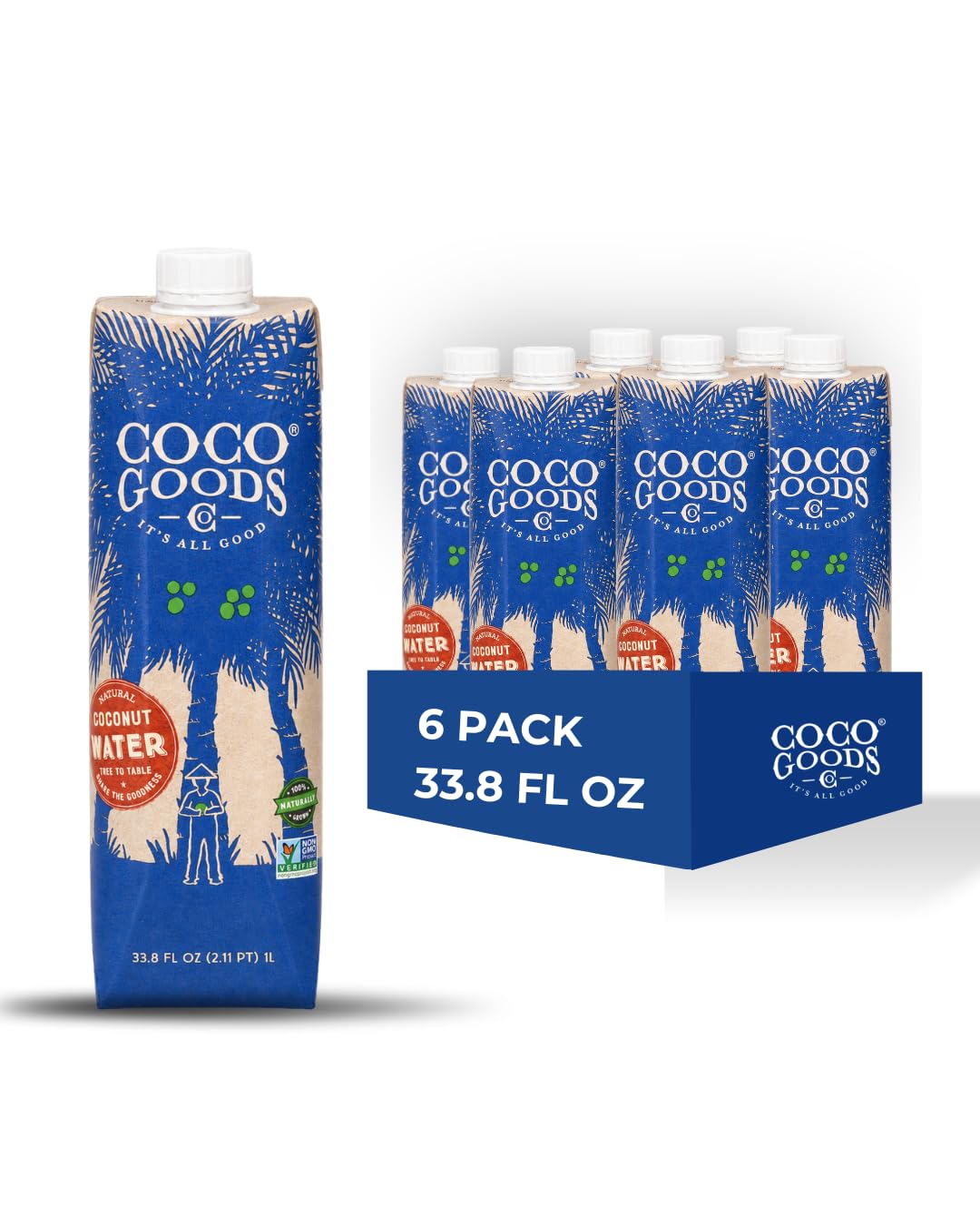 CocoGoodsCo Single-Origin 100% Natural Coconut Water (33.8 FL OZ / 6 pack)