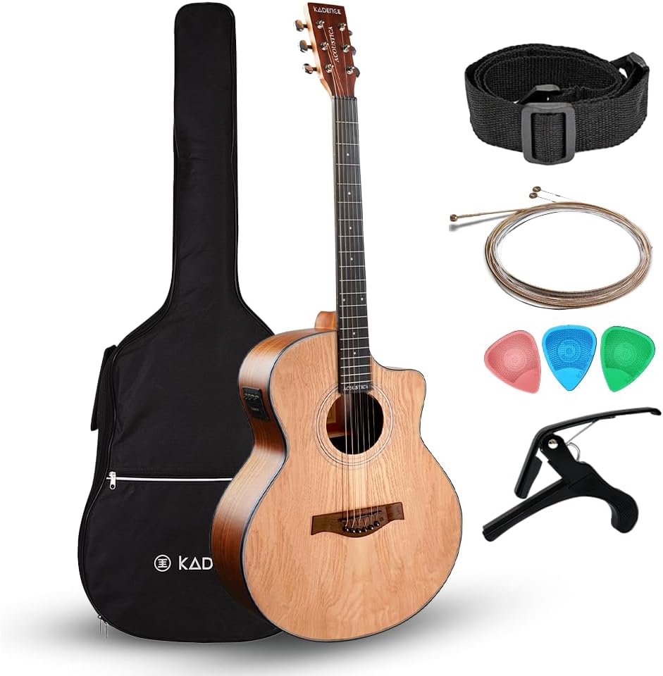 Kadence A06EQ-N-SC Acoustica 40" Electro Acoustic Guitar | Grand Auditorium Cutaway | Ash Wood | Built-in Pickup + 2 Band EQ | Includes Bag, Capo