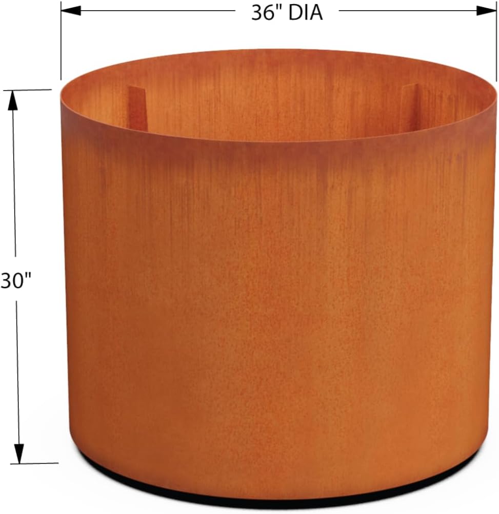 Plantercraft Large Round Planters for Outdoor Plants - 24 Inch Corten Steel Planter for Patio