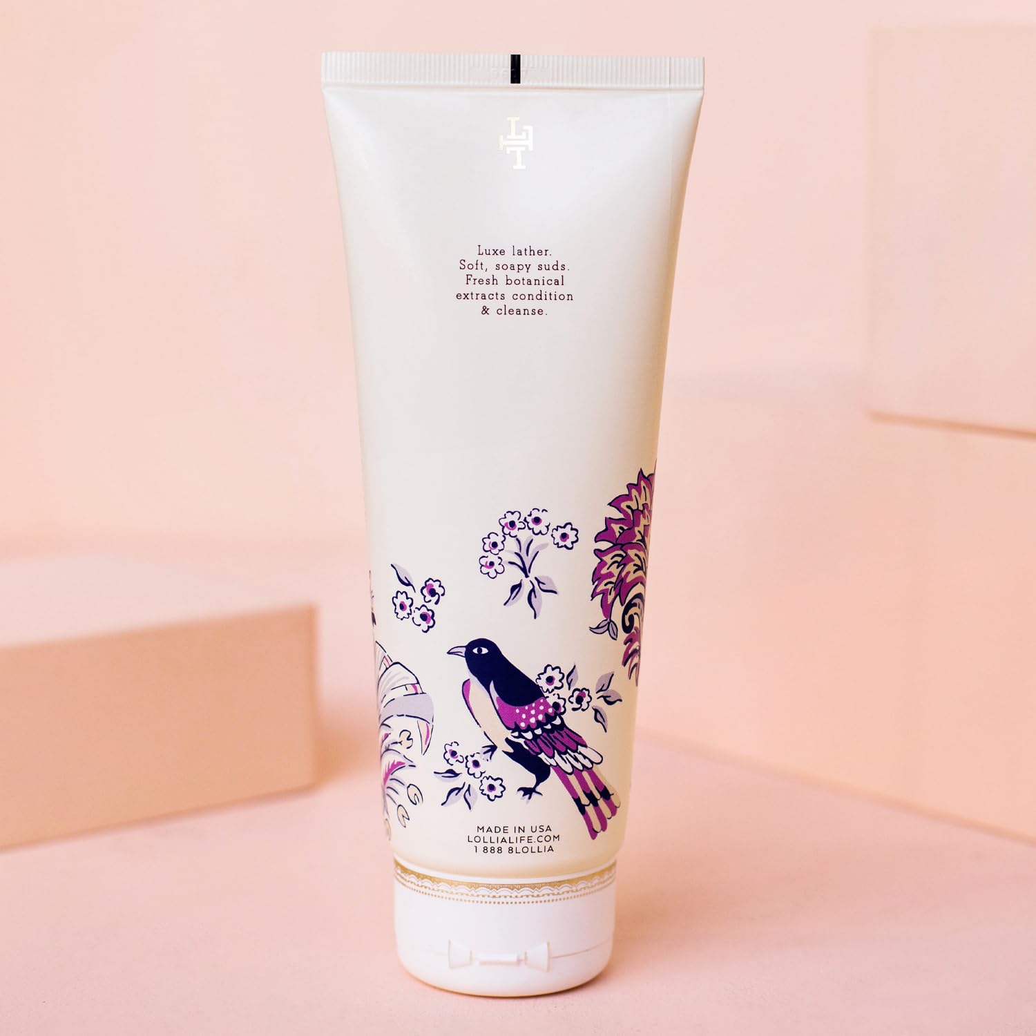 LOLLIA Wish Shower Gel, 8 fl oz, Vanilla Bean, Rice Flower, Jasmine Leaves, & Sugar Cane, Luxury Shea Moisture Hydrating Women's Body Wash, Delicate & Relaxing Scented Bath Soap for Self Care