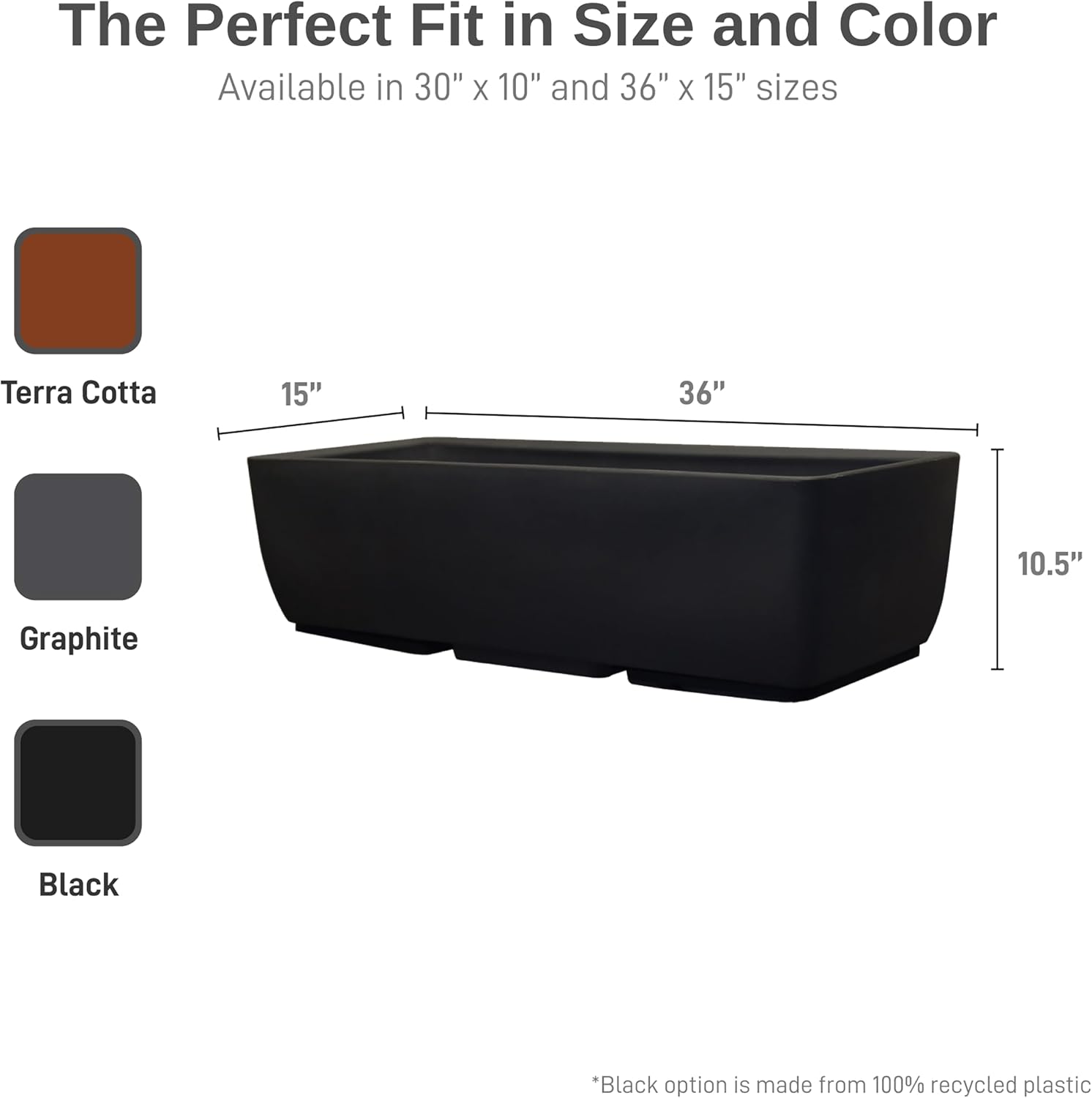RTS Home Accents 30" Urban Rectangular Garden Planter, Graphite - Stylish, Durable, and Weather-Resistant Planter for Outdoor Gardens, Patios, and Urban Spaces
