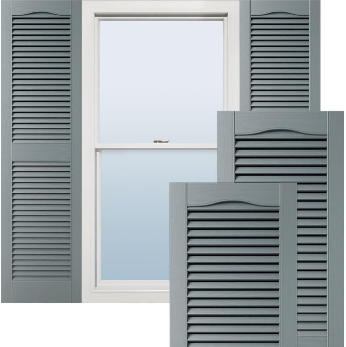 Ekena Millwork Lifetime Vinyl LL1S12X03600BL Standard Cathedral Top Center Mullion, Open Louver Vinyl Shutters, w/Installation Shutter-Lok's & Matching Screws (Per Pair), 12"W x 36"H, Black