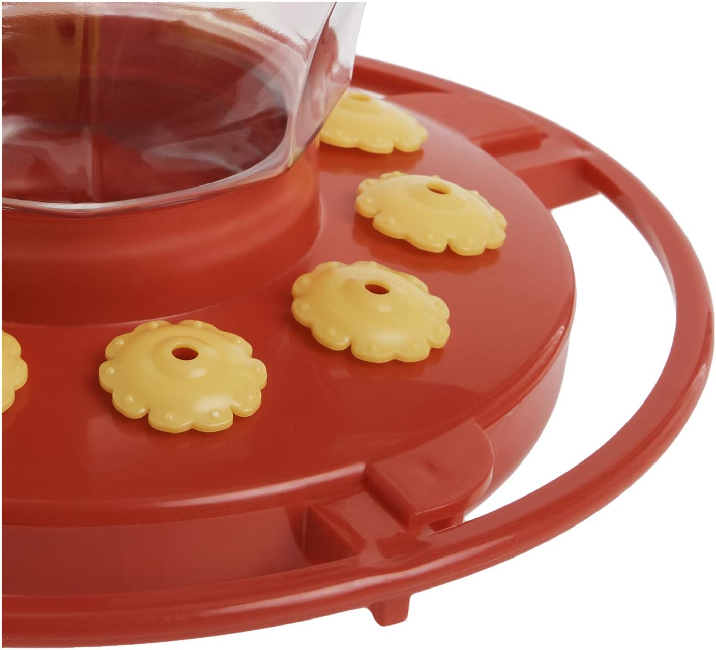 First Nature 993091-546 16 oz. Hummingbird Flower Feeder , Red | Bright Flower Ports Attract Birds - Round Bottom Perch Fits Multiple Birds - See-Through Tank Shows Nectar Levels