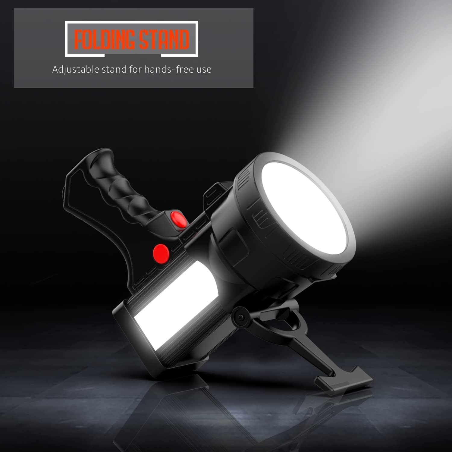 BIGSUN Q953 Rechargeable Spotlight,100000 High Lumen LED Flashlightv with COB Flood Light, Built-in 10,000 mAh Li-Ion Battery for Patrol, Working, Hunting, Red Lens and Tripod