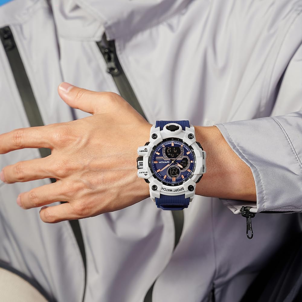 FANMIS Men Sports Outdoor Watch Analog Digital Multifunctional Black Watch | Black Sports Watch Casual Quartz Wristwatch Waterproof Military Wrist Watch Tactics LED Alarm Stopwatch Digital Watch for Men
