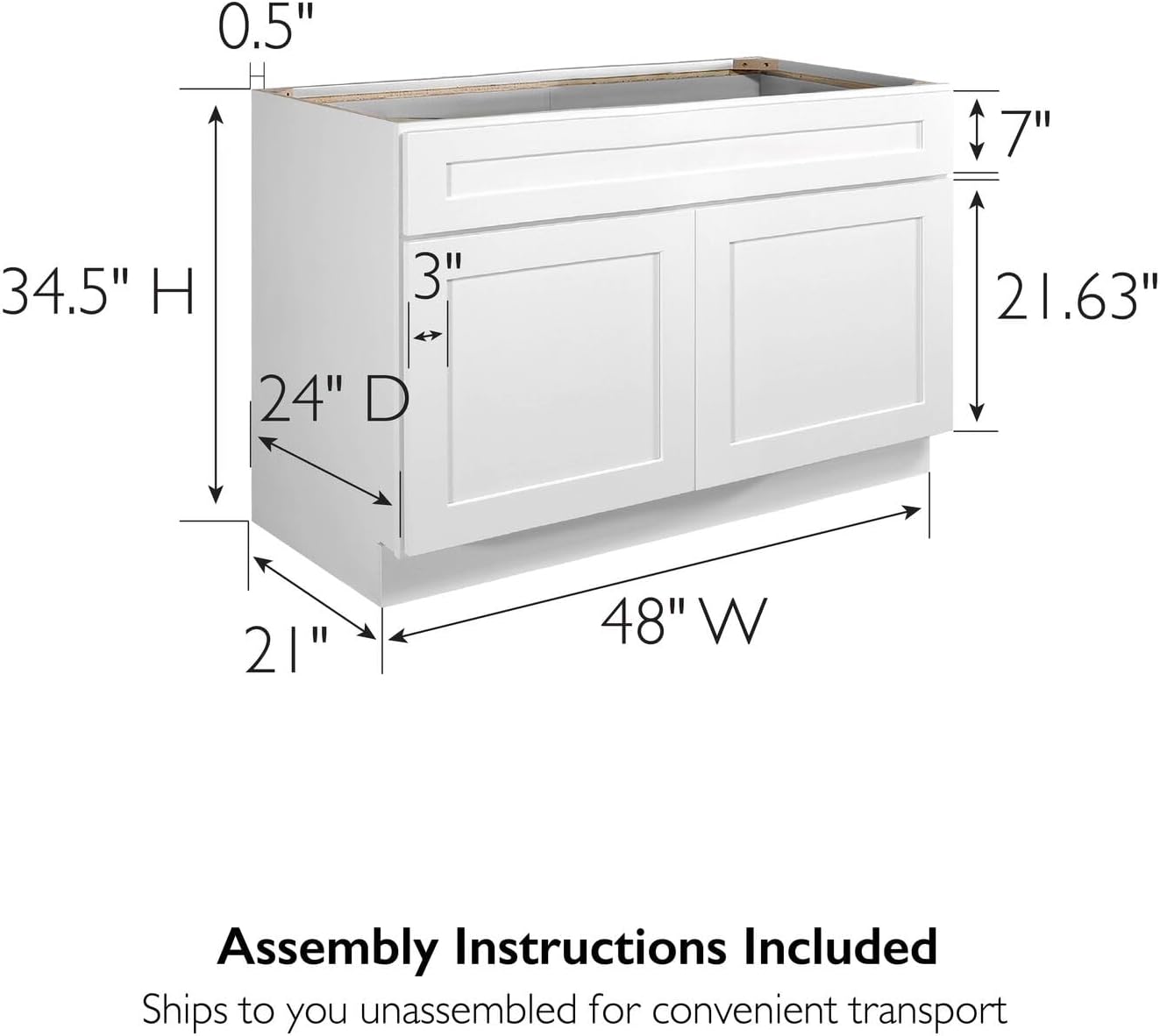 Design House Brookings Kitchen Sink Base Cabinet, 36", White | Floor Mount, Contemporary/Modern, Wood, Kitchen, 561498
