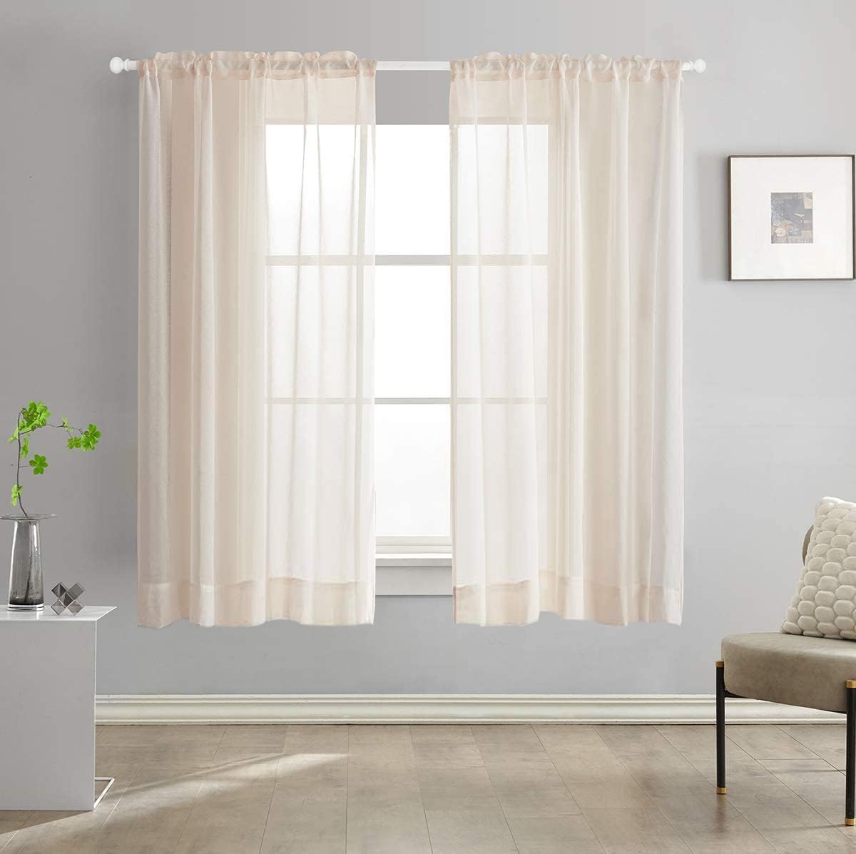Off White Semi Sheer Curtains 72 Inches Long Faux Linen Off White Sheers Curtain for Bedroom Living Room Girls Kids Room 2 Panels 52x72 Inch Length