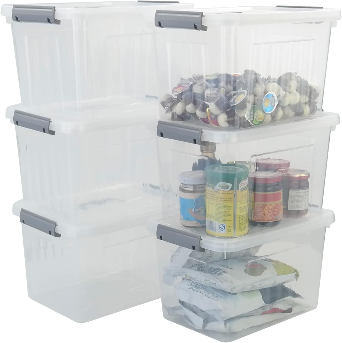Clear Plastic Storage Bins with Wheels, 4-Pack Latch Boxes, 30 L