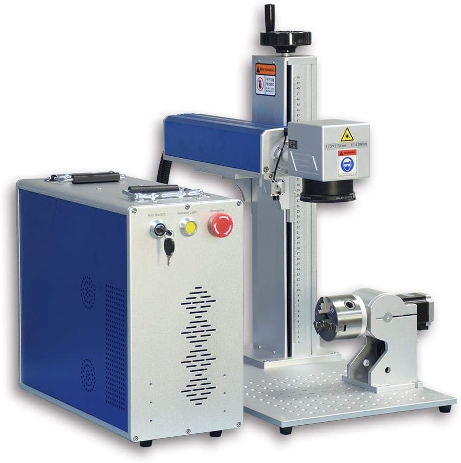 100W Fiber Laser Marking Machine for Metal Engraving Machine 100W 300×300mm with 80mm Rotary Device JPT MOPA Fiber Laser Engraver Rotary Class 1
