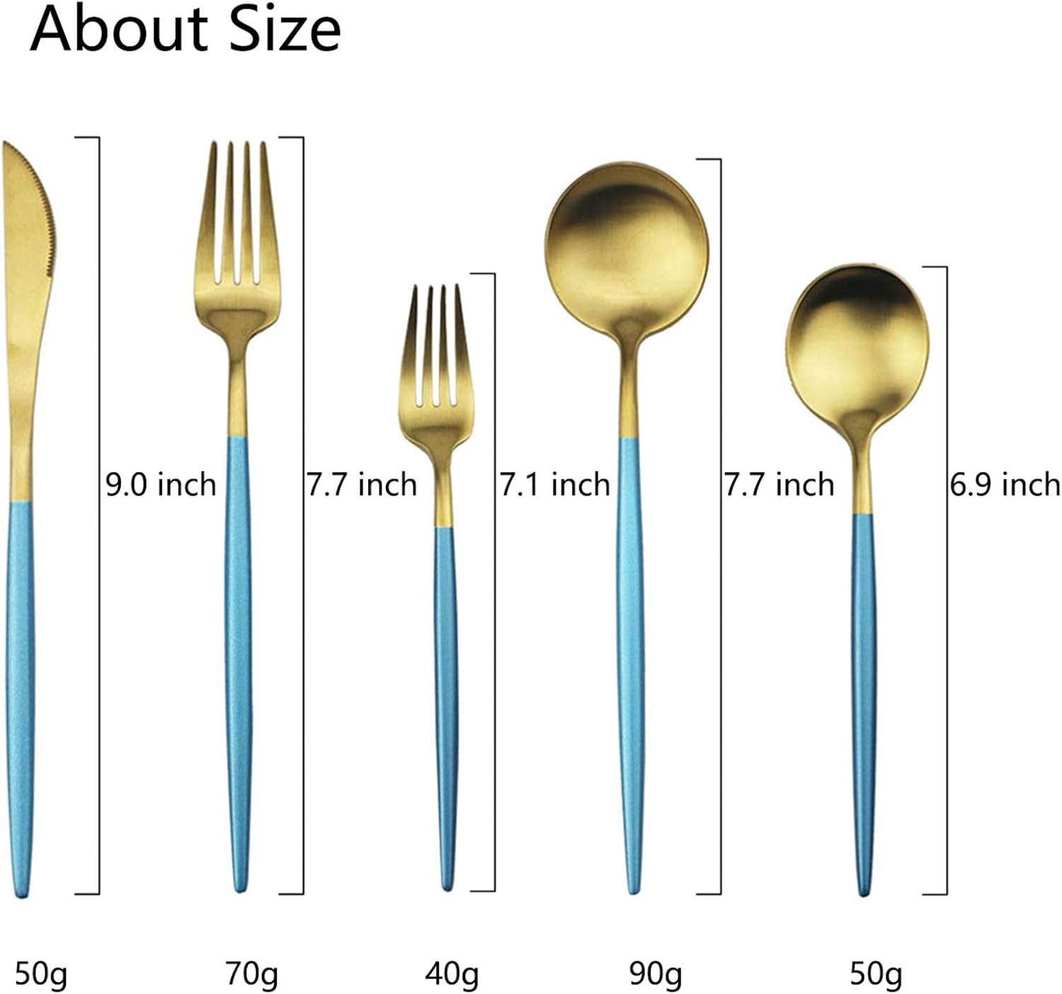 JASHII Luxury 18/10 Rainbow Flatware Set - 304 Stainless Steel Colorful Cutlery - 5-Piece Adaline Royal Modern Satin Finish for Birthday