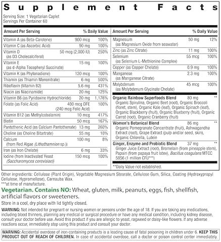 Rainbow Light Womens Multivitamin One + | 60 Caplets | Supports Energy & Antioxidant Health | Real Food Nutrients, Digestive Enzymes & Probiotics