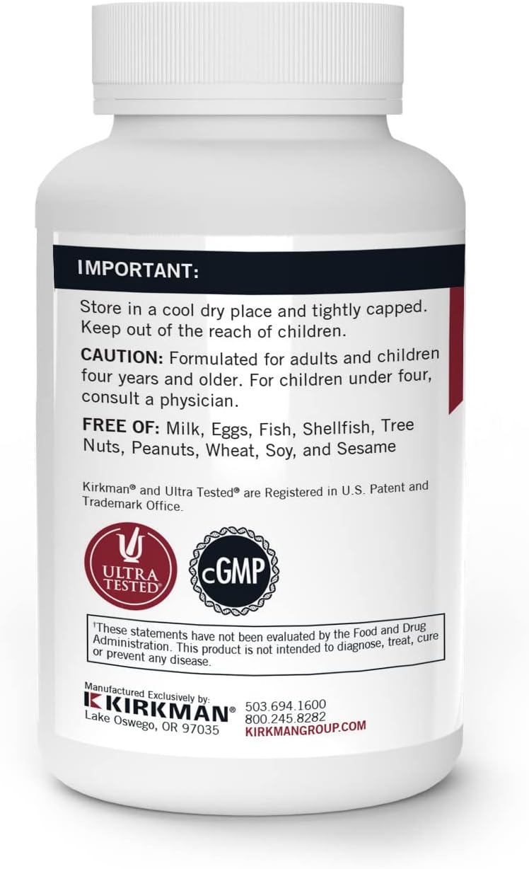Kirkman's purest Calcium 200 mg - Hypoallergenic 120 Vegetarian Capsules | Gluten and Casein Free | Tested for More Than 950 Environmental