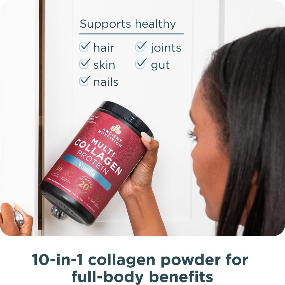 Ancient Nutrition Multi Collagen Protein Powder, 5 Types of Food Sourced Collagen, Providing Types I, II, III, V, and X, 16.2 Ounce