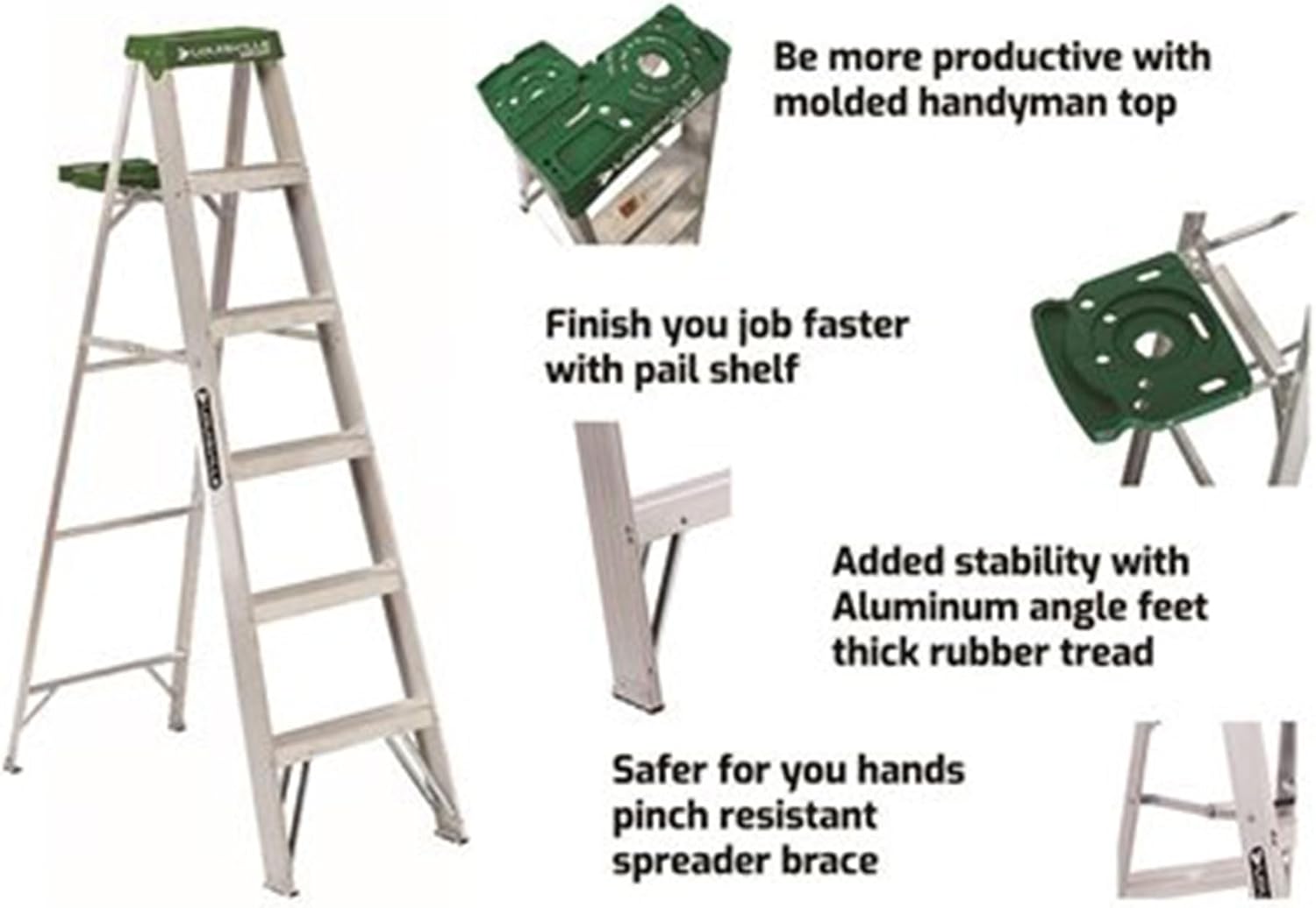 Louisville Ladder AS4006 6-Foot Aluminum Step Ladder, 225-Pound Capacity, Green, 6 Feet