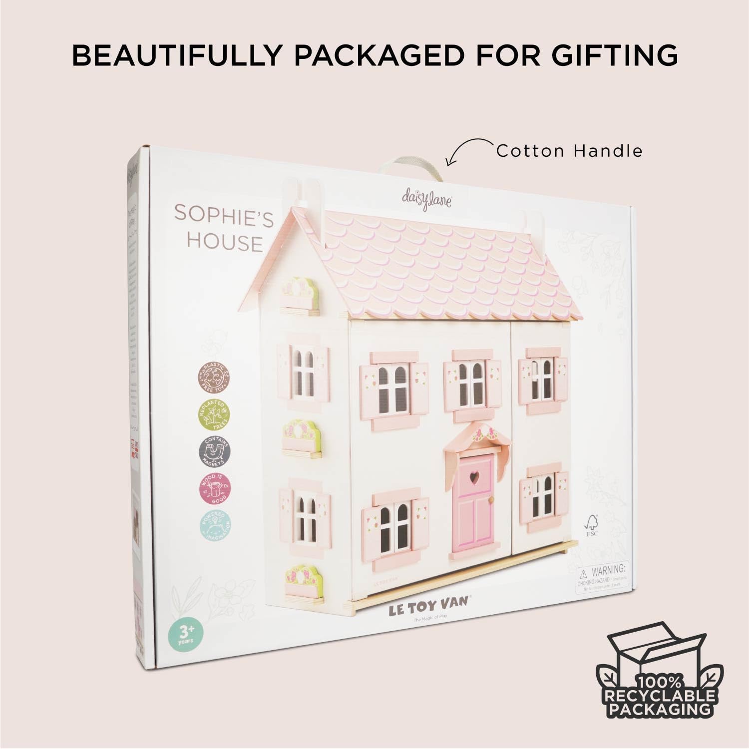 Le Toy Van Iconic Sophie's Large Wooden Doll House | Wooden Iconic Dollshouse, FSC Certified Wood, Plastic Free, Rigorously Safety-Tested