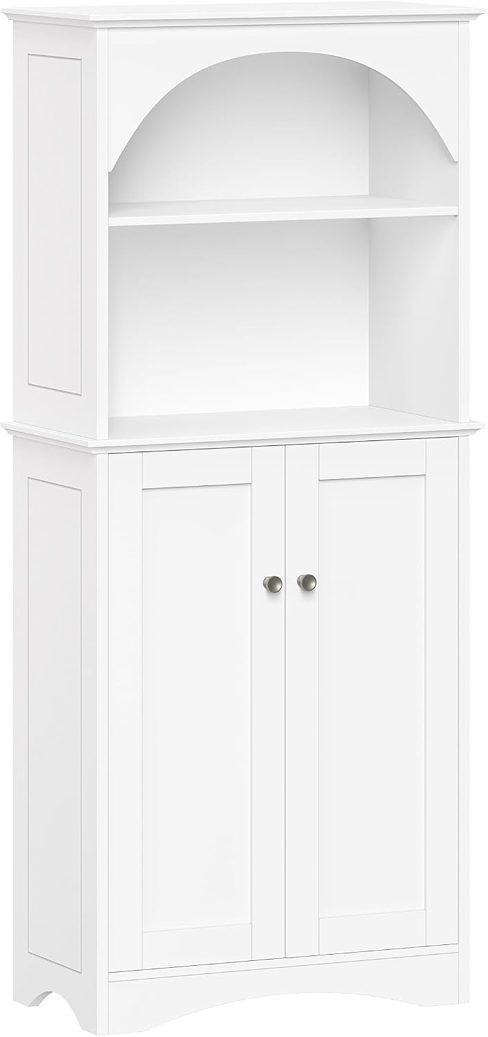 RiverRidge Kitchen Tall 2-Door Sideboard Buffet Storage Cabinet, White | Soft Close Hinges, Adjustable Shelves, Versatile Arched Design