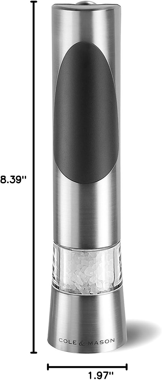 Cole & Mason Richmond Electronic Salt & Pepper Mill Gift Set - One-Button Electric Spice Grinder with Large Grinding Chamber - Requires 6 AAA