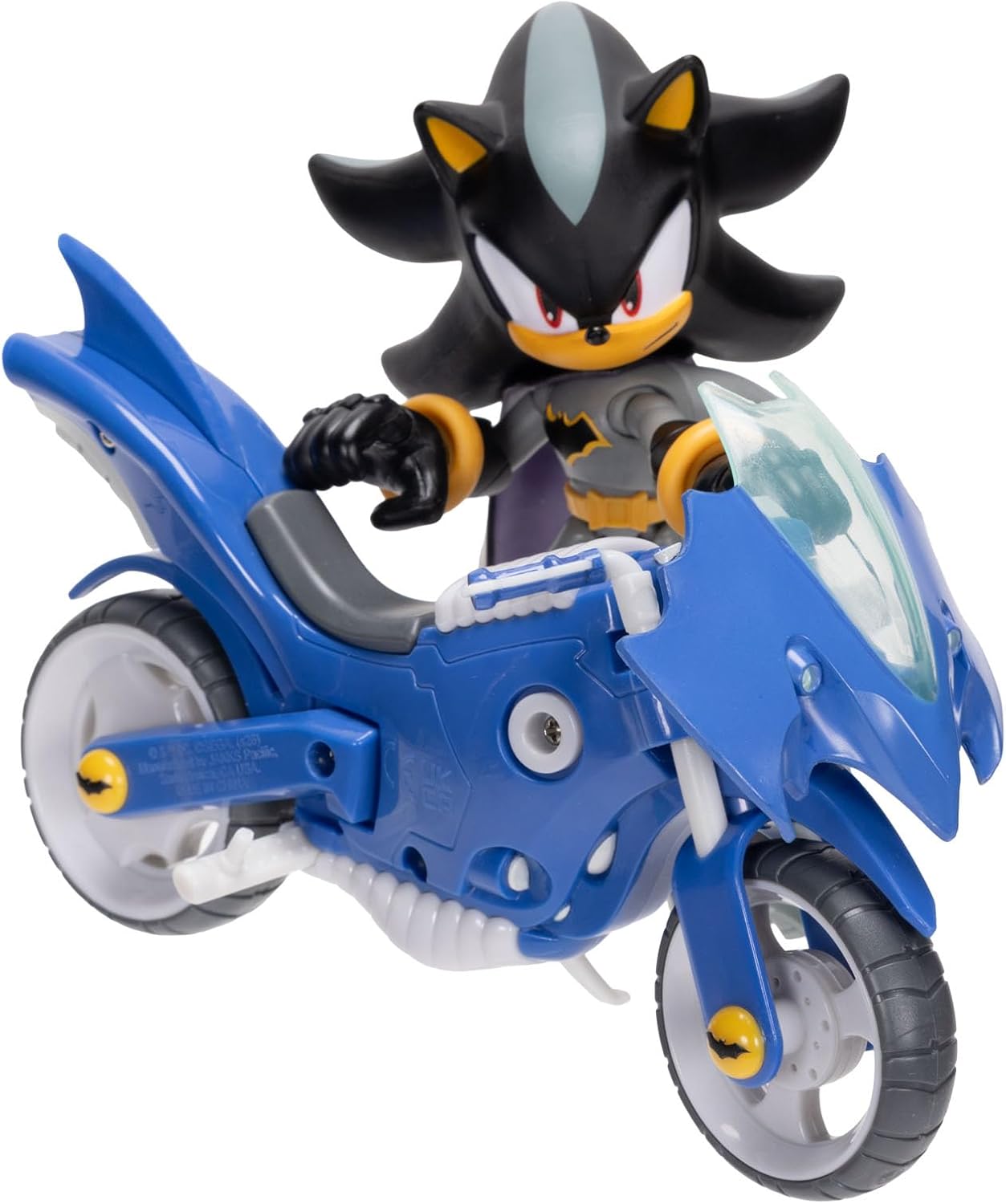 Sonic The Hedgehog DC x Sonic Shadow as Batman & Batcycle Action Figure Set, 5"/13cm, 22 Points of Articulation, Moving Wheels, Working Kickstand