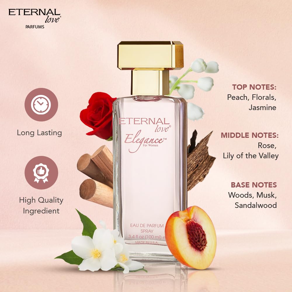 Eternal Love for Women - Long Lasting Eau de Parfum Spray - Premium Floral Fragrance with Peach & Sandalwood - Soft Feminine Scent - 3.4oz