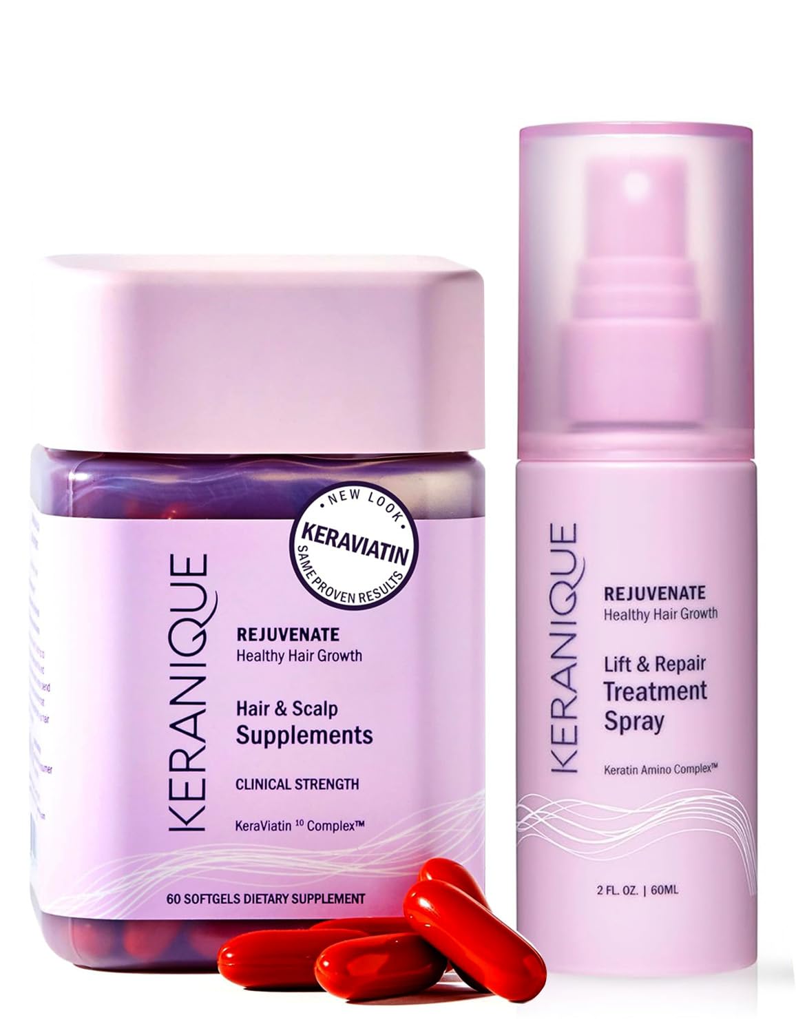Keranique Hair Growth System - KeraViatin Vitamins with Biotin, Vitamin B, and Curcumin, Lift and Repair Treatment Spray for Instant Volume