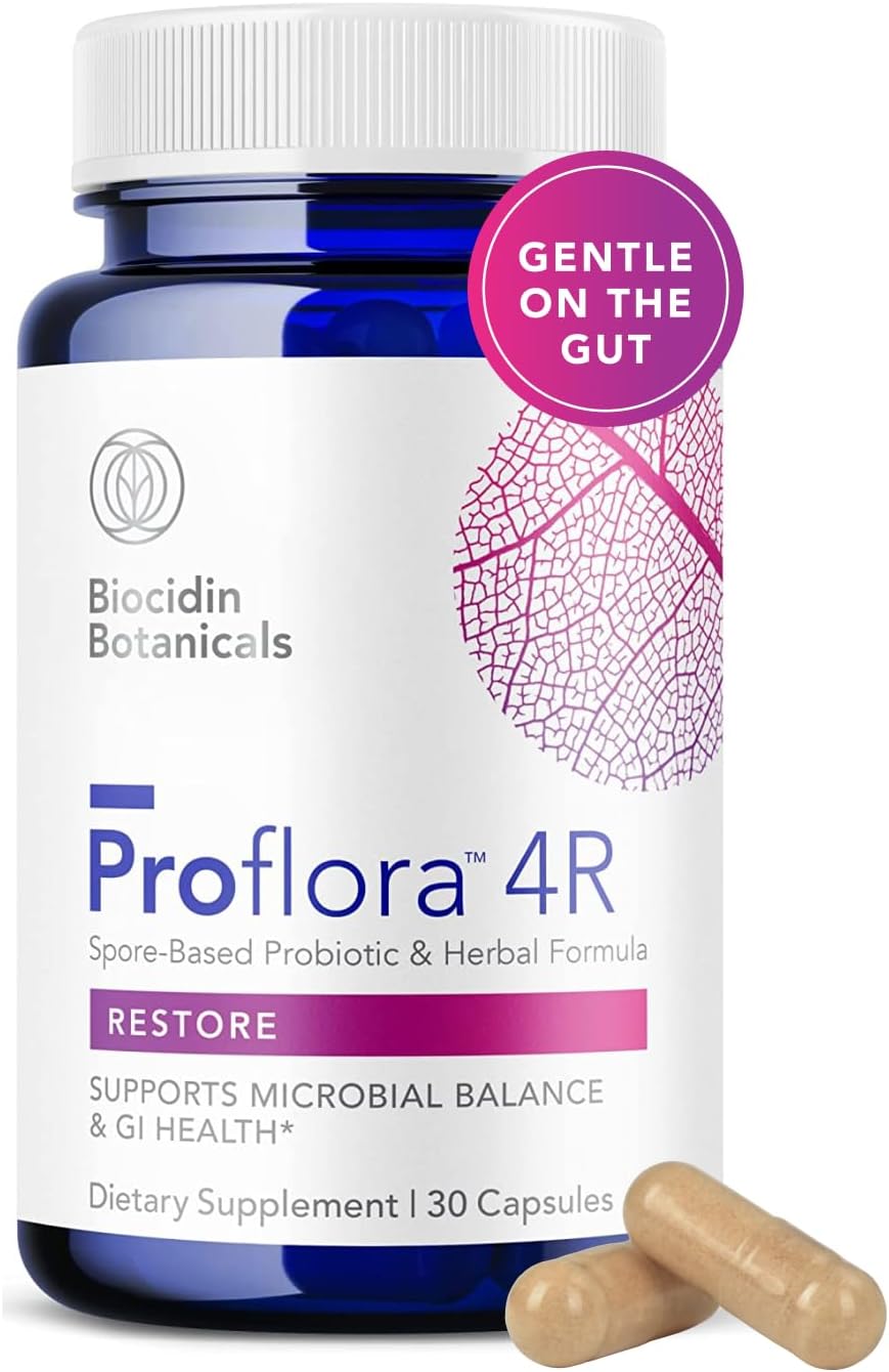 Biocidin Proflora 4R Spore Probiotic for Gut Health & Digestion, 30 Count | Vegan Probiotic, Bacillus, Organic Aloe, Marshmallow Root & Quercetin
