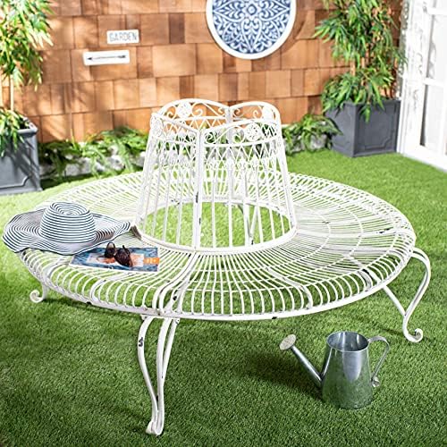 SAFAVIEH Outdoor - Ally Iron Tree Bench - Rustic Brown Iron Metal - Curved Scrollwork Garden Design - Ideal for Patio, Deck, Porch, Garden, 17.5" Seat Height (PAT5019A)