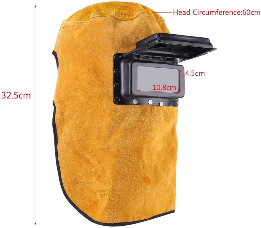 Leather Welding Hood with Flip-Up Lens, Heat Resistant Face Neck Shield