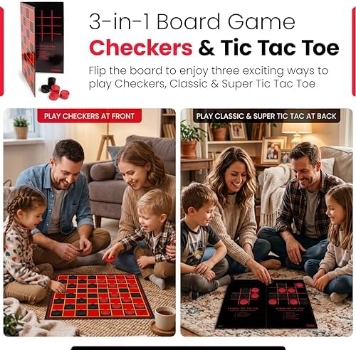 Kangaroo - Multiplayers Strategy Checker Board Game for Kids & Adults - Portable Educational Travel Cardboard Checkers - Includes Large Board w/ 24