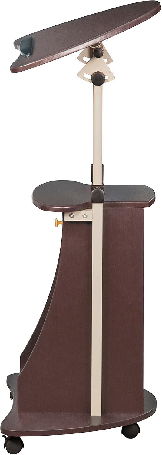 Techni Mobili Adjustable Height Rolling Laptop Cart with Storage, Graphite | Adjustable height rolling laptop cart with storage drawer, open shelf, wheels, sit‑stand design for office or medical use