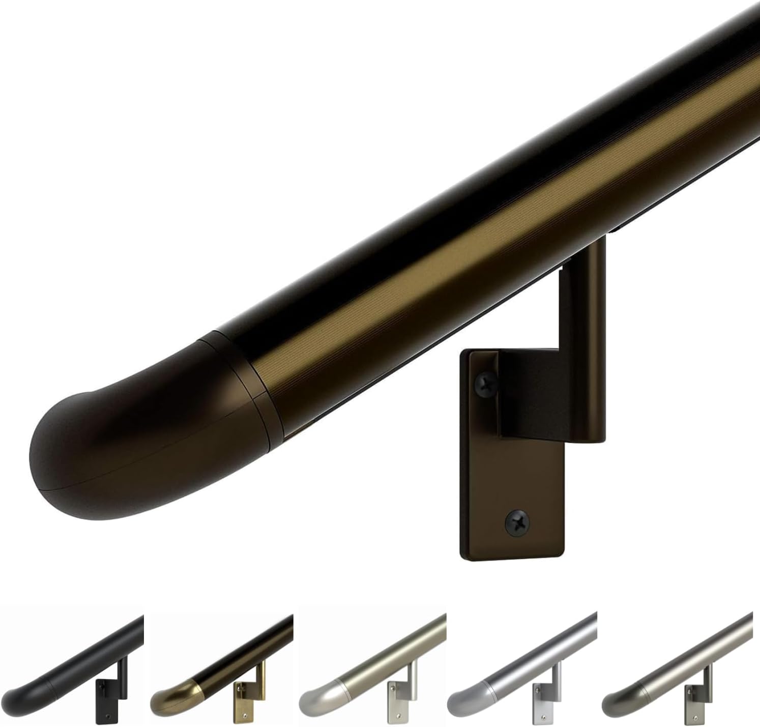 Promenaid Silver 5ft ADA Handrail Kit - Complete Indoor/Outdoor Stair Handrail - 1.6" Round Satin-Anodized Aluminum Railing with 3 Silver Painted
