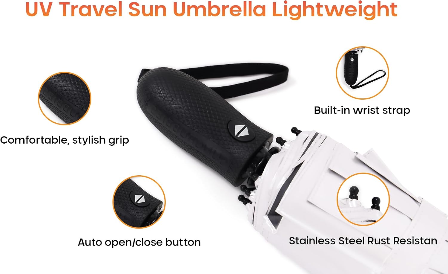 Premium UV Travel Umbrella Compact Windproof & Waterproof Umbrella for Walking | 9-Rib Fiberglass Frame, Heavy Duty Design, Auto Open/Close