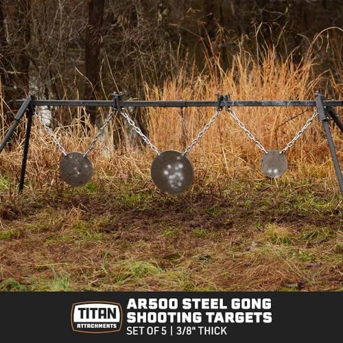 Set of 5, 3/8" AR500 Steel Gong Shooting Targets, Laser-Cut Raw Steel 3" 4" 6" 8" 10" Dia. Swing Paddles, Gong Shooting Target with Instant Feedback