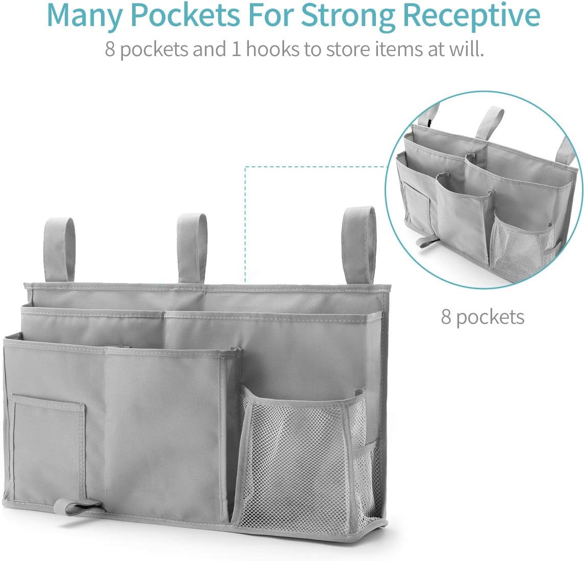 Bseash Bunk Bed Organizer, Bedside Caddy Hanging Bed Organizer Storage Bag 8 Pockets, for College Dorm Rooms Bed, Hospital Bed, Baby Bed Rails