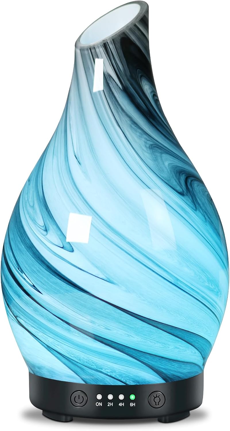 Aromatherapy Essential Oil Diffuser for Home- Art Glass Diffuser for Essential Oils with Waterless Auto Shut-Off 4 Timer 7 Colors LED Night Light