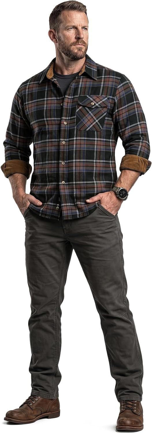 CQR Men's 100% All Cotton Button Down Flannel Shirts, Long Sleeve Brushed Warm Soft Casual Outdoor Plaid Shirt