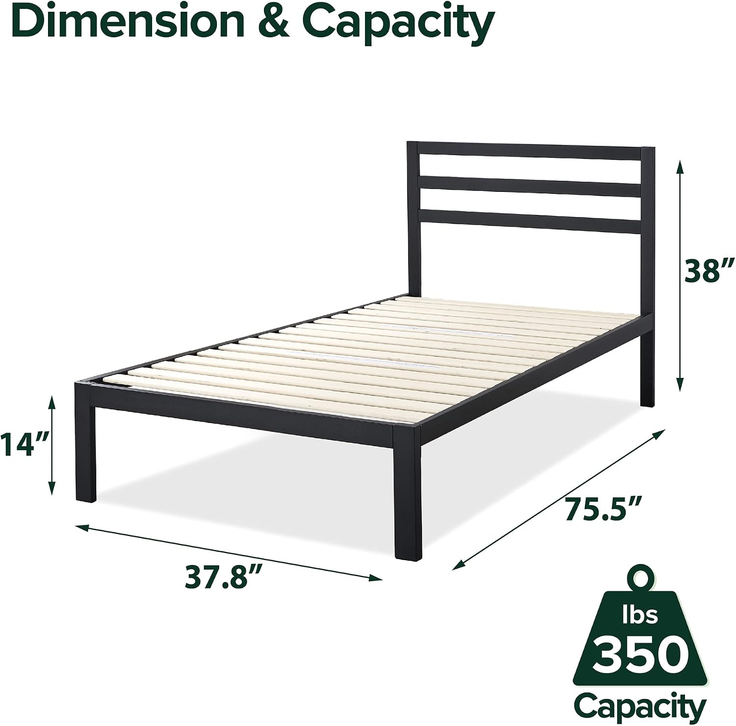 ZINUS Mia Metal Platform Bed Frame with Headboard, Wood Slat Support, No Box Spring Needed, Easy Assembly, Queen