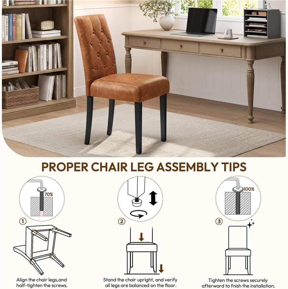 Yaheetech Dining Chairs Set of 2 Button Tufted Kitchen Chairs Brown